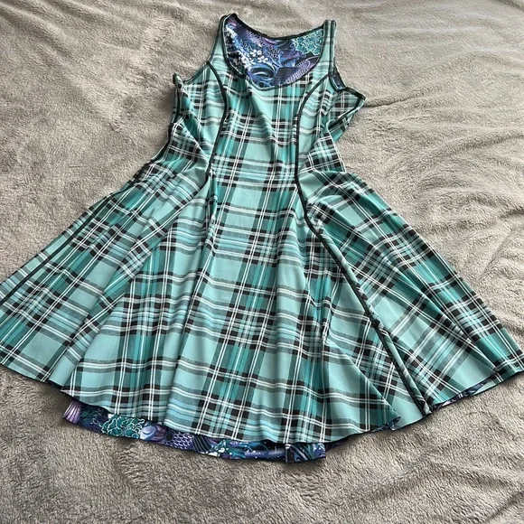 NWT Blackmilk Tartan Aqua vs Koi Purple Inside Out Dress ~ LIMITED Size Large - Picture 5 of 12